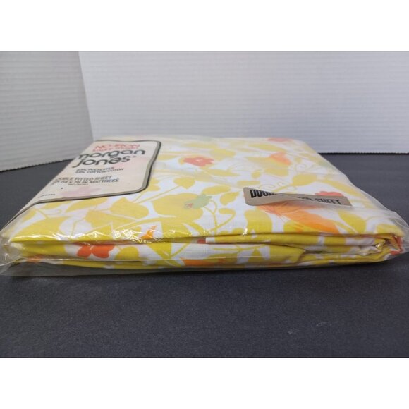 Vintage Morgan Jones double fitted sheet yellow and orange floral and butterfly - Picture 3 of 8